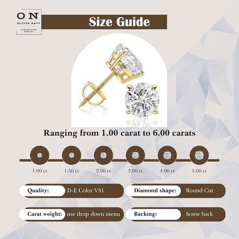 1 to 5 Carat Lab-Grown Diamond Stud Earrings for Women & Men – IGI Certified, Round Cut, D/E Color, VS1-VS2 Clarity, 14K White & Yellow Gold, Screw Back, Made in USA in Saudi Arabia