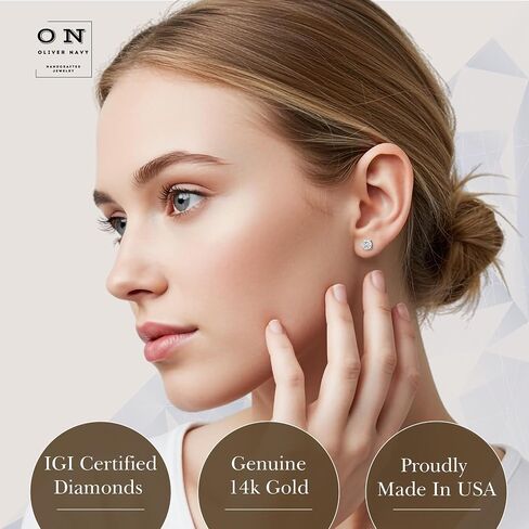 1 to 5 Carat Lab-Grown Diamond Stud Earrings for Women & Men – IGI Certified, Round Cut, D/E Color, VS1-VS2 Clarity, 14K White & Yellow Gold, Screw Back, Made in USA in Saudi Arabia