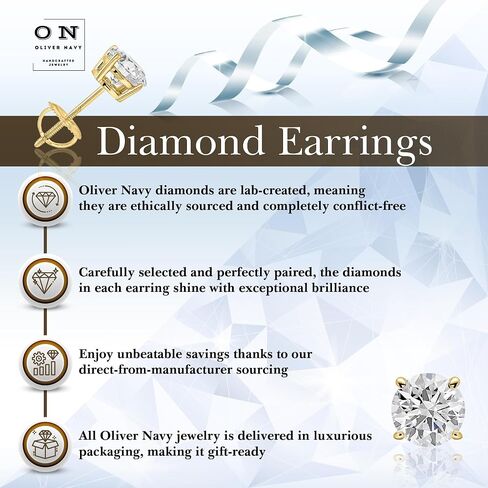 1 to 5 Carat Lab-Grown Diamond Stud Earrings for Women & Men – IGI Certified, Round Cut, D/E Color, VS1-VS2 Clarity, 14K White & Yellow Gold, Screw Back, Made in USA in Saudi Arabia