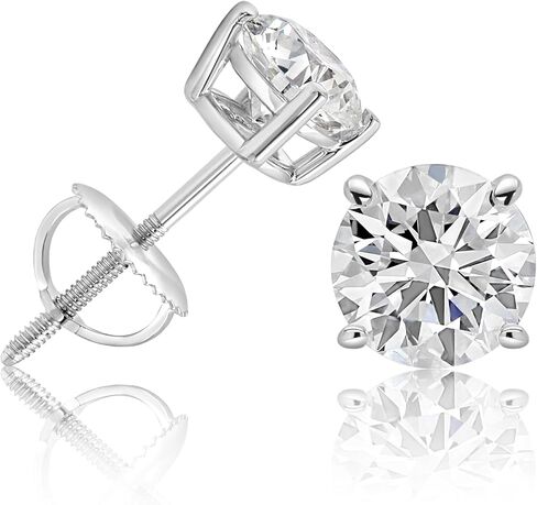 1 to 5 Carat Lab-Grown Diamond Stud Earrings for Women & Men – IGI Certified, Round Cut, D/E Color, VS1-VS2 Clarity, 14K White & Yellow Gold, Screw Back, Made in USA in Saudi Arabia