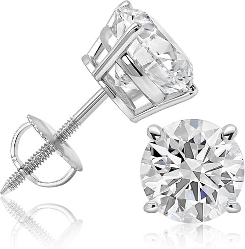 1 to 5 Carat Lab-Grown Diamond Stud Earrings for Women & Men – IGI Certified, Round Cut, D/E Color, VS1-VS2 Clarity, 14K White & Yellow Gold, Screw Back, Made in USA in Saudi Arabia