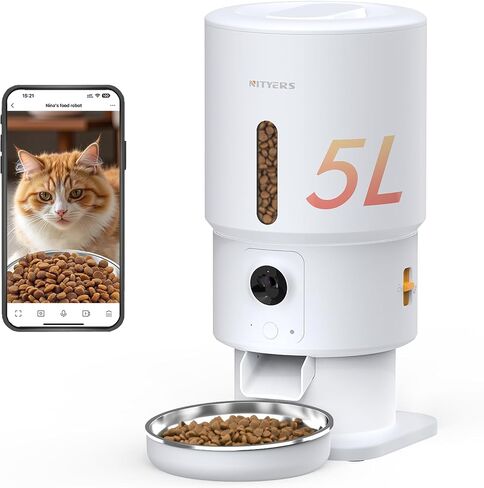 Automatic Cat Feeder - 5L Timed Cat Food Dispenser, Keep Dry Food Fresh, Stainless Steel Food Bowl, 1-6 Meals per Day, 1-16 Portions, 10s Voice, Auto Pet Feeder for Cats and Small Dogs in Saudi Arabia