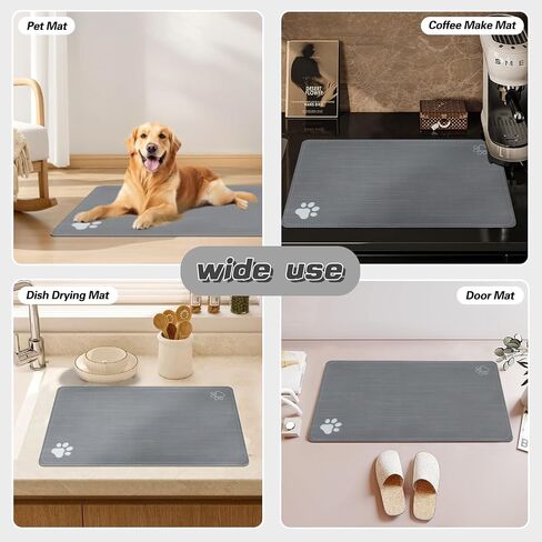 Cat & Dog Feeding Mat for Food and Water Bowl,Pet Eating mat,Absorbent-Non-Slip.Quick Dry Dog Water Bowl Dispenser Mat,Backing Pet Placemat for Messy Drinkers,Grey.Dog Paw-11.8x19.7 in in Saudi Arabia