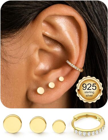 أقراط مسمار LOLIAS للنساء Hypoallergenic 925 Sterling Silver Earrings Studs Hoops مجموعة مداخن غضروف صغيرة in Saudi Arabia