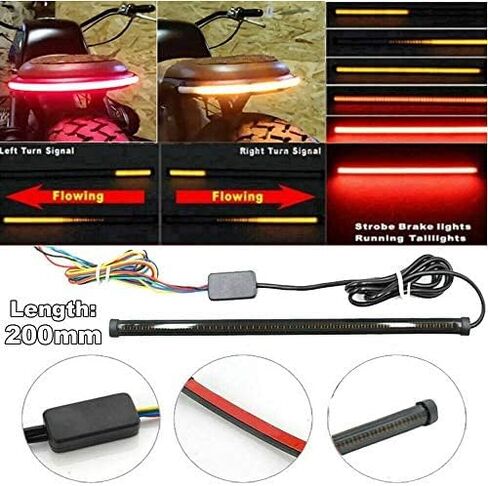 انعطاف الإشارة ضوء الدراجة النارية LED LED شريط الفرامل أضواء مرنة 200 مم 12-24V الإيقاف (العنبر+الأحمر) in Saudi Arabia