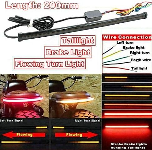 انعطاف الإشارة ضوء الدراجة النارية LED LED شريط الفرامل أضواء مرنة 200 مم 12-24V الإيقاف (العنبر+الأحمر) in Saudi Arabia