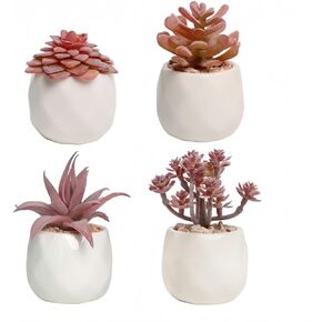 4 Pack Mini Succulents Plants Artificial Fake Succulents Pots Faux Succulents Ceramic Plants Potted for Home Decorations Garden Decor (Red) in Kuwait