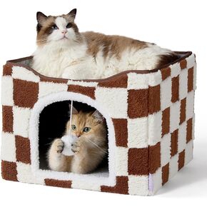 Lesure Indoor Cat Beds Kitten House - Large Cat Cave for Pet Cube with Fluffy Ball Hanging, Foldable Cat Hideaway, 16.5x16.5x13 inches, Cozy Clouds Blue in Kuwait
