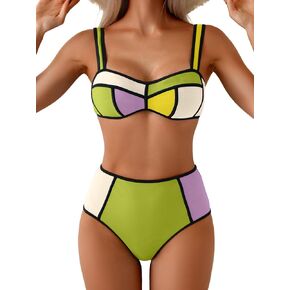 Eomenie Bikini Sets for Women Two Piece Swimsuits High Waisted Color Block Bathing Suits Tie Back Swimwear in Saudi Arabia