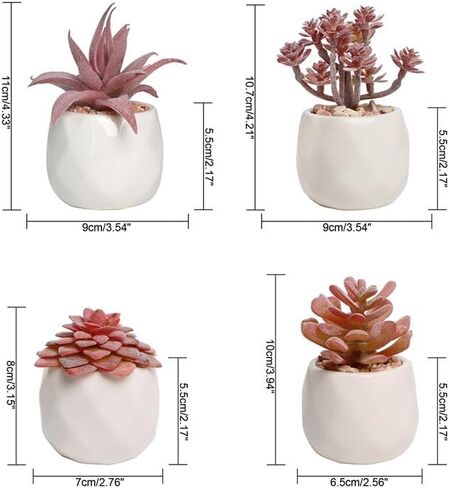 4 Pack Mini Succulents Plants Artificial Fake Succulents Pots Faux Succulents Ceramic Plants Potted for Home Decorations Garden Decor (Red) in Kuwait