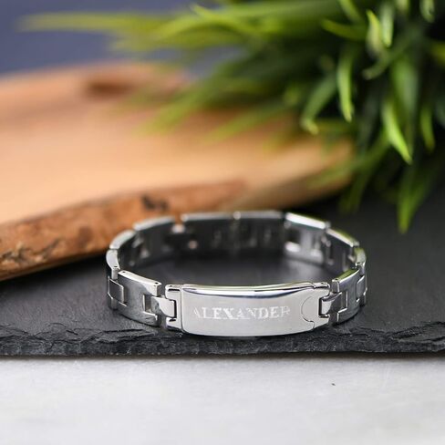 Sett&Co - Personalized Engraved Stainless Steel Bracelet With Custom Inscriptions - Engraved Gift For Men, Him, Brother, Boyfriend - Dainty Jewelry For Father's Day, Birthday, Christmas, Anniversary in Saudi Arabia