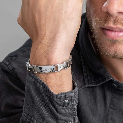 Sett&Co - Personalized Engraved Stainless Steel Bracelet With Custom Inscriptions - Engraved Gift For Men, Him, Brother, Boyfriend - Dainty Jewelry For Father's Day, Birthday, Christmas, Anniversary in Saudi Arabia