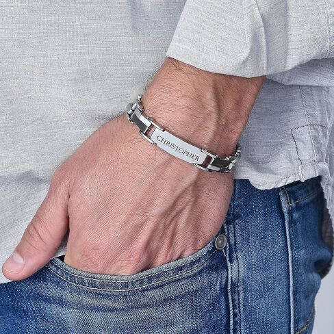Sett&Co - Personalized Engraved Stainless Steel Bracelet With Custom Inscriptions - Engraved Gift For Men, Him, Brother, Boyfriend - Dainty Jewelry For Father's Day, Birthday, Christmas, Anniversary in Saudi Arabia