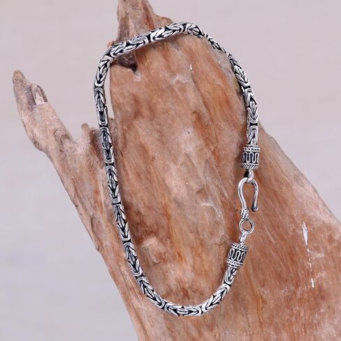 Novica Artisan Handmade Men Men Fild Silver Bracelet Artisan Fracelet Starive Indonesia [9 in L x 0.1 in W] 'Borobudur I' in Saudi Arabia