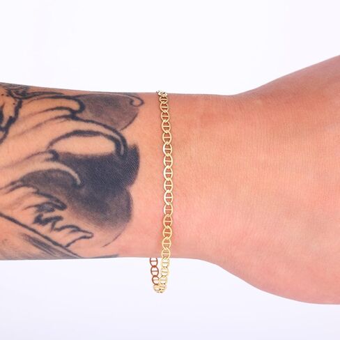 Nuragold 14k Real Yellow Gold Solid Mariner 3mm Chain Anchor Link Bracelet (7"-9") Italian Jewelry for Men & Women in Saudi Arabia