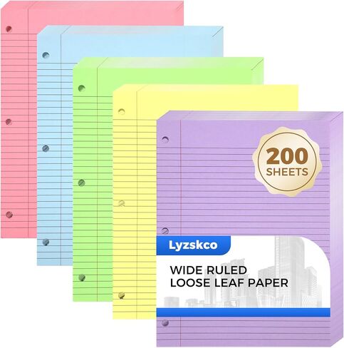 300 Sheets Loose Leaf Paper, Colorful College Ruled Paper Lined Binder Paper, 3-Hole Punched Notebook Paper for School Office, 8" x 10.5" in Saudi Arabia
