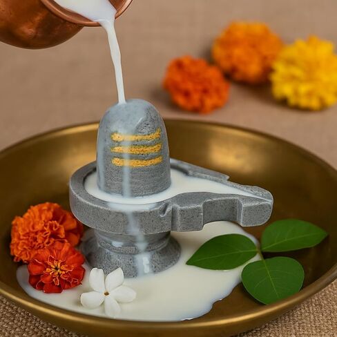athizay Stone Shivling Statue 4 cm Shiv Linga Made in Banaras Office Puja Room Religious god Idol Shiva Lingam Available in Black and Grey Color (4 CM) in Kuwait