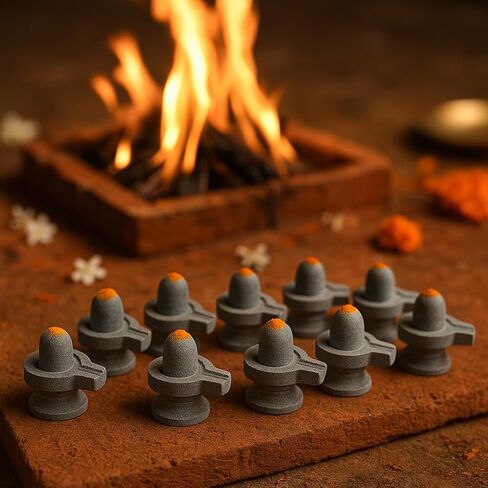 athizay Stone Shivling Statue 4 cm Shiv Linga Made in Banaras Office Puja Room Religious god Idol Shiva Lingam Available in Black and Grey Color (4 CM) in Kuwait