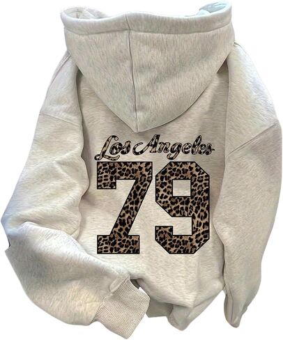 COZYEASE Women's Leopard Number Print Hoodie Long Sleeve Drawstring Graphic Sweatshirts Loose Pullover Tops in Saudi Arabia