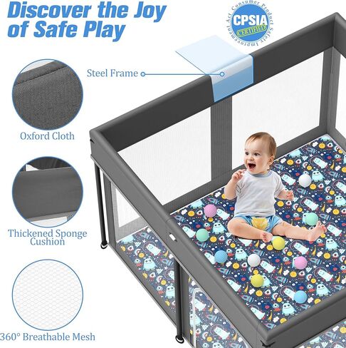 ساحة لعب للأطفال قابلة للطي، مقاس 50 × 50 بوصة، ساحة لعب للرضع والأطفال الصغار، إعداد سريع في 30 ثانية، أقلام لعب مع بوابة وشبكة مسامية، قلم لعب محمول داخلي وخارجي in Kuwait