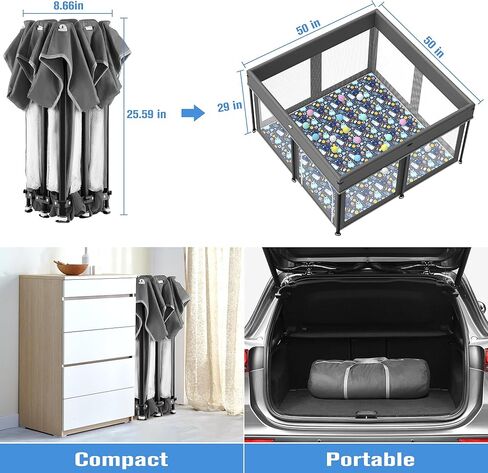 ساحة لعب للأطفال قابلة للطي، مقاس 50 × 50 بوصة، ساحة لعب للرضع والأطفال الصغار، إعداد سريع في 30 ثانية، أقلام لعب مع بوابة وشبكة مسامية، قلم لعب محمول داخلي وخارجي in Kuwait
