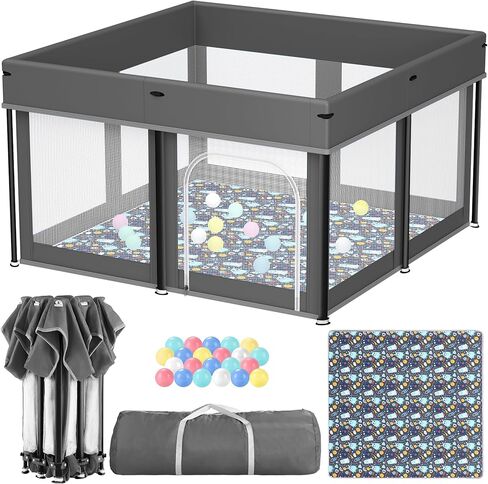 ساحة لعب للأطفال قابلة للطي، مقاس 50 × 50 بوصة، ساحة لعب للرضع والأطفال الصغار، إعداد سريع في 30 ثانية، أقلام لعب مع بوابة وشبكة مسامية، قلم لعب محمول داخلي وخارجي in Kuwait