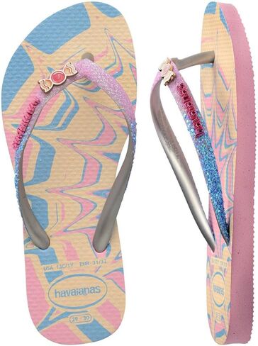 Havaianas Kids Slim Glitter Flop Flops - الصنادل الصيفية للأطفال للفتيات - الزبد ، 3y طفل كبير in Saudi Arabia