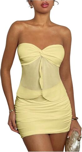 Gorglitter Women's 2 قطعة تنورة مجموعات تويست الأمامي مقسمة Bandeau Tube Bodycon Mini تنورة الخروج in Kuwait