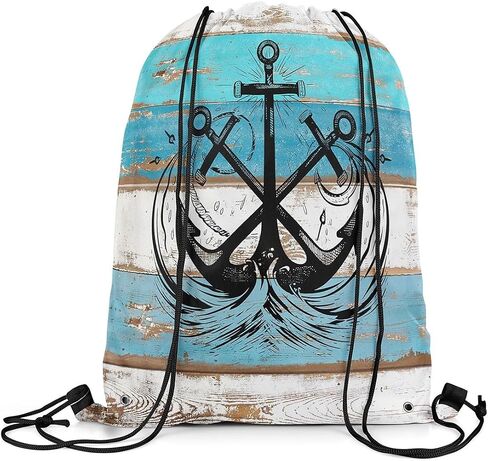 Erosebridal Vintage Lake Themed Drawstring Backpack 13 x 15.75 inch,Nautical Lake Paddle Boat Drawstring Bag,Rustic Camper Barn Door Draw String Back Bag,Farmhouse Camping String Backpack in Saudi Arabia