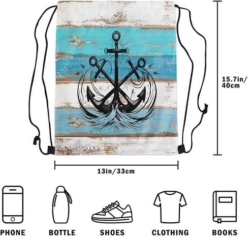Erosebridal Vintage Lake Themed Drawstring Backpack 13 x 15.75 inch,Nautical Lake Paddle Boat Drawstring Bag,Rustic Camper Barn Door Draw String Back Bag,Farmhouse Camping String Backpack in Saudi Arabia