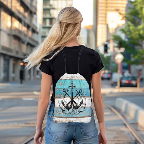 Erosebridal Vintage Lake Themed Drawstring Backpack 13 x 15.75 inch,Nautical Lake Paddle Boat Drawstring Bag,Rustic Camper Barn Door Draw String Back Bag,Farmhouse Camping String Backpack in Saudi Arabia