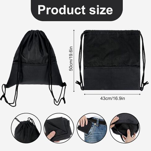 حقيبة حقيبة الظهر الرباطية الأكياس الصالة الرياضية السوداء مع الرباط مع zip pocket مقاومة للماء. in Saudi Arabia
