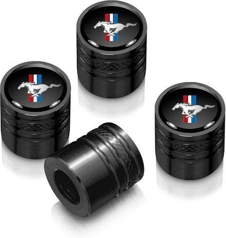 for Ford Mustang Tri-Bar Black on Black Aluminum Cylinder-Style Tire Valve Stem Caps in Saudi Arabia