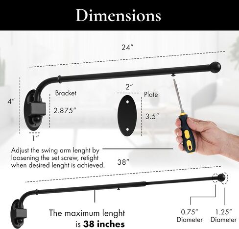Meriville 24 "-38" قضيب ستارة الذراع المتأرجحة ، قطر 3/4 "، أسود ، 2 قطع in Saudi Arabia