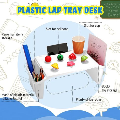 20 Pcs Kids Lap Desk Bulk Lap Table Tray Portable Activity Plastic Lap Bed Table with 3 Storage Space for Kids Students Work Study Bed School Classroom in Kuwait