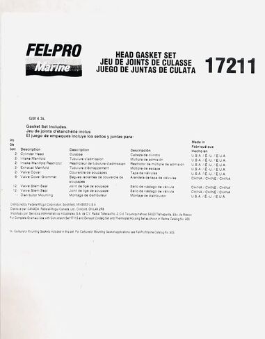 Marine Full Gasket Set compatible with 1985-2002 Mercruiser 4.3L 262 cid Chevy 1 Pc seal Head+Manifold+Oil Pan Vortec (4.3L 263cid) in Saudi Arabia