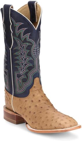 Justin Boot Company Men's Chisolm Tan Full Quill Ostrich 13in Navy Blue Cowhide Top in Saudi Arabia