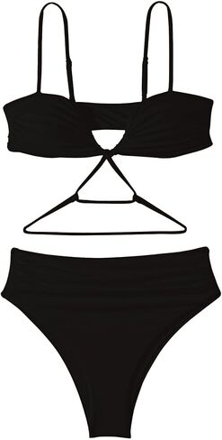 HYTENSUN Women's V Wired High Waisted Bikini Ruched High Cut Two Pieces Swimsuit Bathing Suits in Kuwait