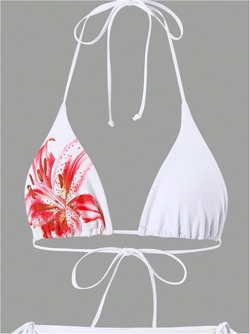 GORGLITTER Women's 3 Piece Swimsuits Floral Print Halter Triangle Tie Side Bikini Set with Cover Up Skirt in Kuwait
