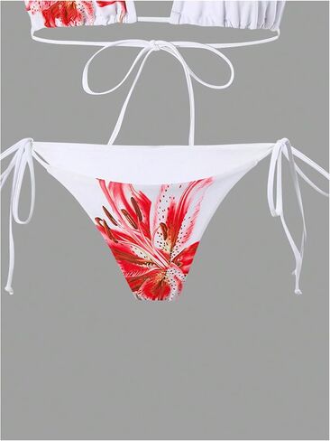 GORGLITTER Women's 3 Piece Swimsuits Floral Print Halter Triangle Tie Side Bikini Set with Cover Up Skirt in Kuwait