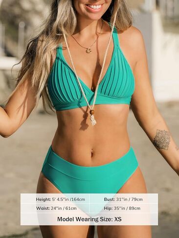 CUPSHE Women's Bikini Sets Two Piece Swimsuit V Neck O Ring Crisscross Back Tie Bathing Suit Triangle in Saudi Arabia