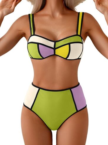 مجموعات Eomenie Bikini للنساء من قطعتين للسباحة عالية الخصر بدلات الاستحمام in Saudi Arabia