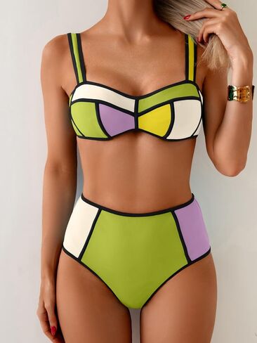 مجموعات Eomenie Bikini للنساء من قطعتين للسباحة عالية الخصر بدلات الاستحمام in Saudi Arabia