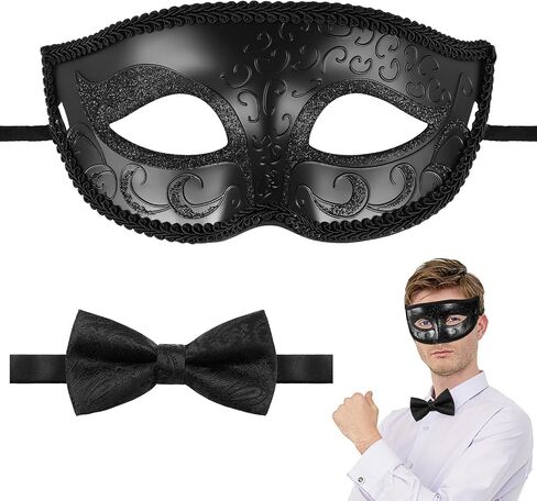 قناع تنكري للرجال مع Bowtie Venetian Mask Tie Roman Bow Tie لعيد الهالوين Mardi Gras Party in Kuwait