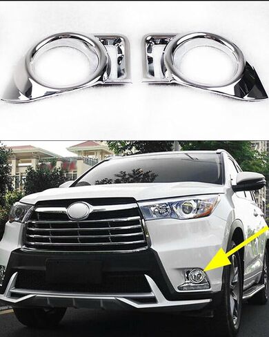 Car Accessories Fit for Toyota Highlander 2015 2016 ABS Chrome Front Fog Light Lamp Cover Trim 2PCS（Not Fit 2017 Model） in Saudi Arabia