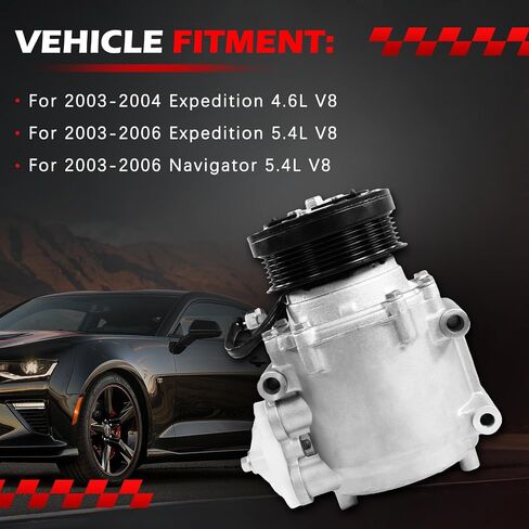 AC Compressor Fit for for 2003-2004 Expedition 4.6L, 2003-2006 Expedition 5.4L, 2003-2006 Navigator 5.4L, Air Condition Compressor with Clutch Replace for 5W1Z19V703AA, 6511483, YCC168 in Saudi Arabia