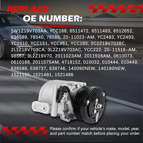 AC Compressor Fit for for 2003-2004 Expedition 4.6L, 2003-2006 Expedition 5.4L, 2003-2006 Navigator 5.4L, Air Condition Compressor with Clutch Replace for 5W1Z19V703AA, 6511483, YCC168 in Saudi Arabia
