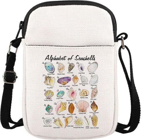 WSNANG Seashell Alphabet Canvas Tote Bag Seashell Collector Gift Seashells Lover Gift Beach Lover Gift Beach Themed Bag in Saudi Arabia