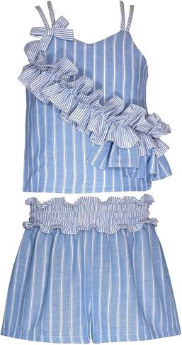 Bonnie Jean Girls Size 2T-16 Blue Stripe Ruffle Top Bag Short Set in Saudi Arabia
