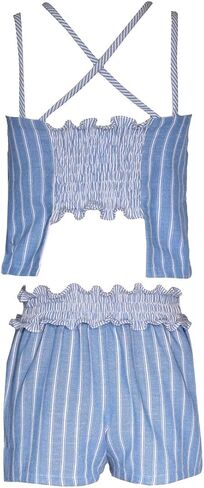 Bonnie Jean Girls Size 2T-16 Blue Stripe Ruffle Top Bag Short Set in Saudi Arabia
